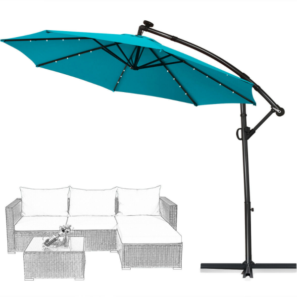 Premium Outdoor Patio Cantilever Offset Umbrella With Solar Lights