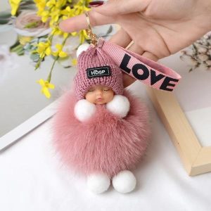 Pompom Sleeping Baby Plush Keychain