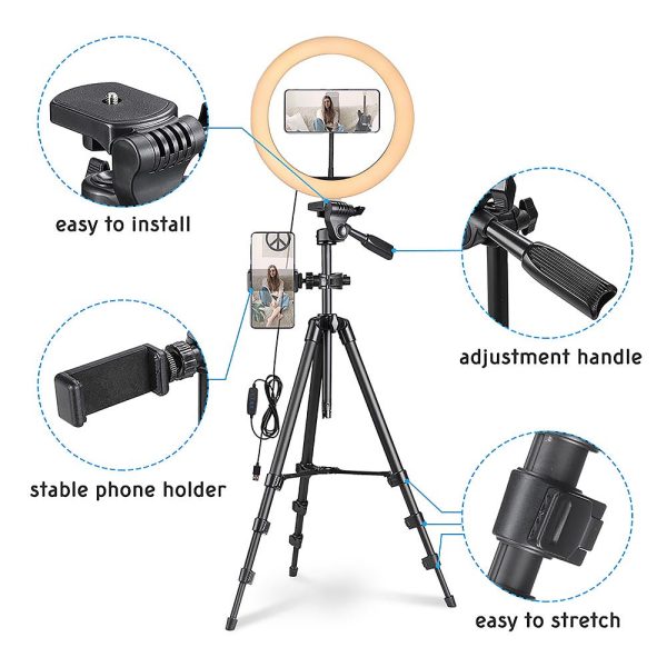 12In Dimmable Ring Light & Tripod Stand & Camera Phone Mount