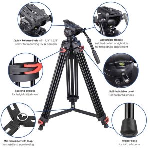 Pro Camera Tripod Kit Video Tripod 71 3-Stage W/ Fluid Head