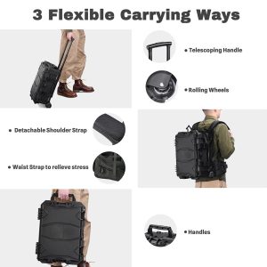 Waterproof Rolling Dslr Camera Case Backpack With Foam