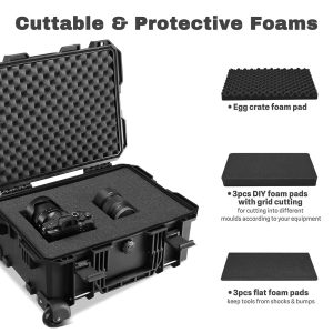 Waterproof Rolling Dslr Camera Case Backpack With Foam