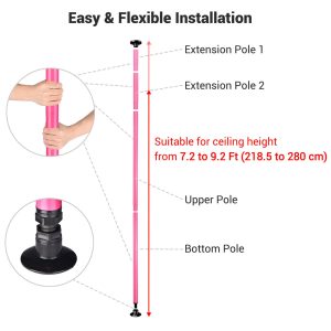 Portable Dancing Pole 50Mm Fitness Pole Dance Kit Pink