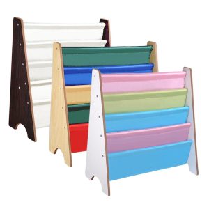 Kids Wood 5-Pocket Sling Bookshelf Book Display Rack Color Opt