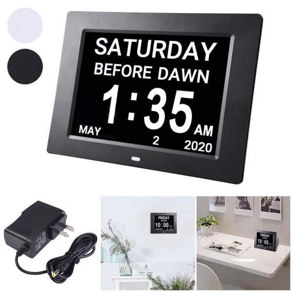 8 Large Digital Led Day Clock Time Calendar 6-Alarm Color Opt