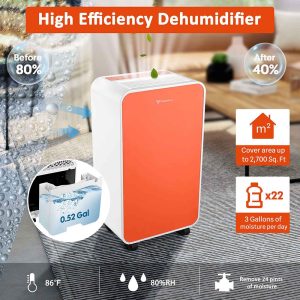 Quiet Dehumidifier 24-Pint 2-Fan Speed 2,700 Sqft