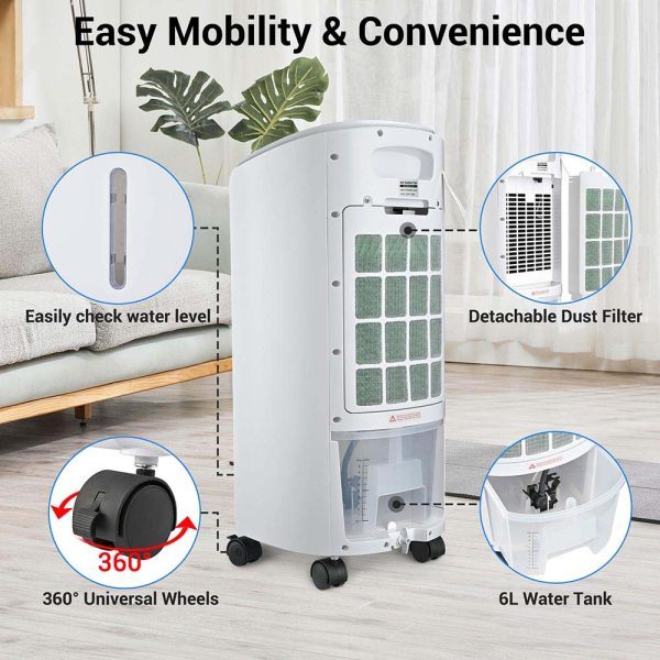 65W Portable Evaporative Air Cooler Remote Control 6L Tank