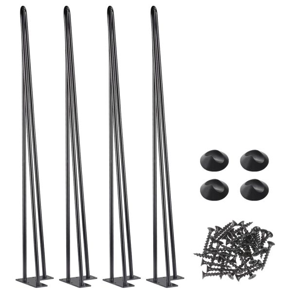 34 Hairpin Legs Set Of 4, 3-Rod Steel, Black