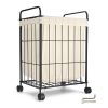 Rolling Laundry Basket Metal Canvas Clothes Hamper