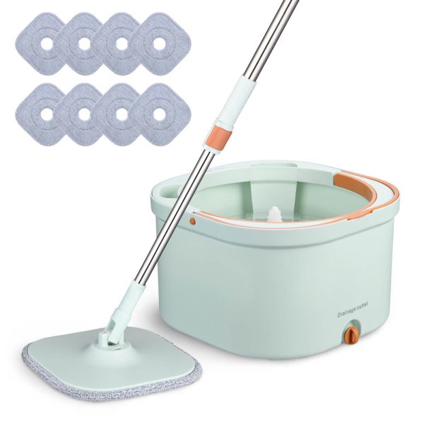 Spin Mop Bucket Set Floor Cleaner With 8 Microfiber Mop Pads