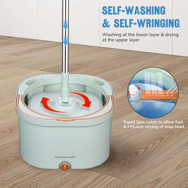 Spin Mop Bucket Set Floor Cleaner With 8 Microfiber Mop Pads