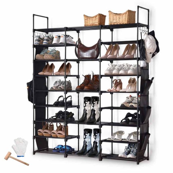 9-Tier Shoe Rack Black Tall Metal Shoe Storage 42 Pairs