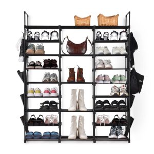 9-Tier Shoe Rack Black Tall Metal Shoe Storage 42 Pairs