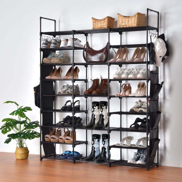 9-Tier Shoe Rack Black Tall Metal Shoe Storage 42 Pairs