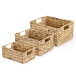 Wicker Baskets Water Hyacinth Bin With Handles 3Ct/Pack