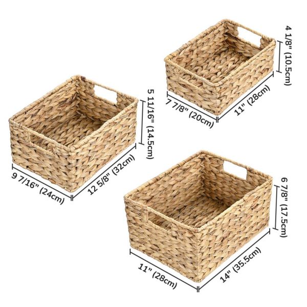 Wicker Baskets Water Hyacinth Bin With Handles 3Ct/Pack