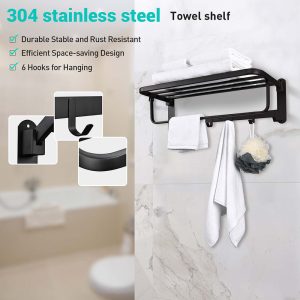 Wall Mounted 23 Towel Rack Shelf W/ Hook 304 Ss Hotel Style