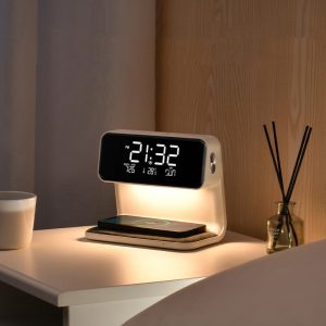 Creative 3 In 1 Bedside Lamp Wireless Charging Lcd Screen Alarm Clock