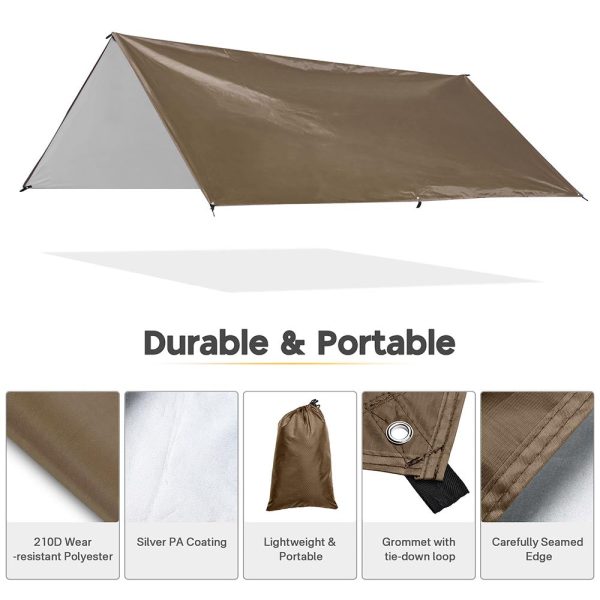 10X10Ft Waterproof Camping Tarp Lightweight Uv50+ Pu3,000Mm