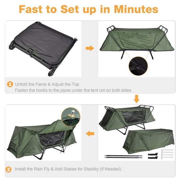 Single Cot Tent Camping Bed Tent Rain Fly Green