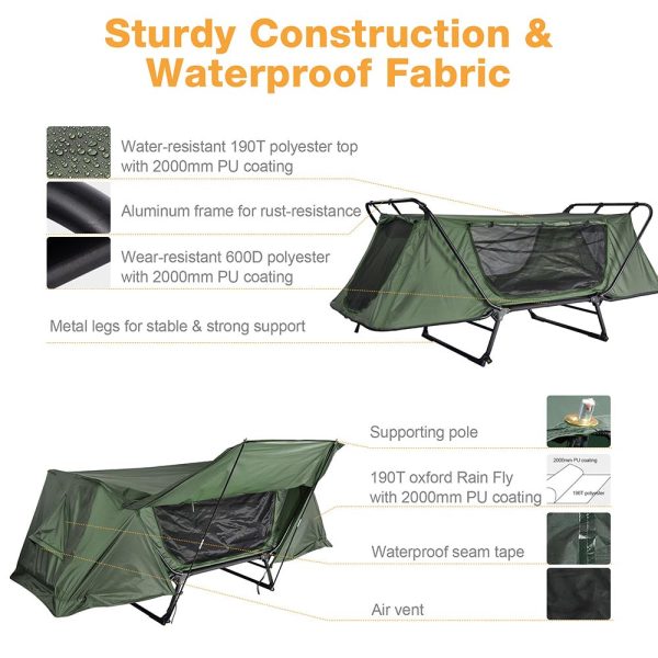 Single Cot Tent Camping Bed Tent Rain Fly Green