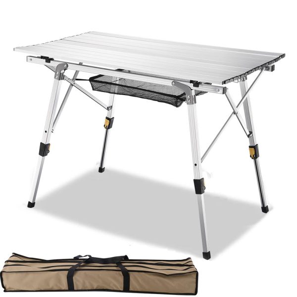 Aluminum Folding Camping Table Rollup Adjustable Height