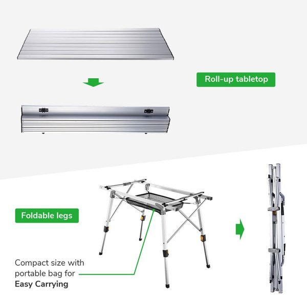 Aluminum Folding Camping Table Rollup Adjustable Height