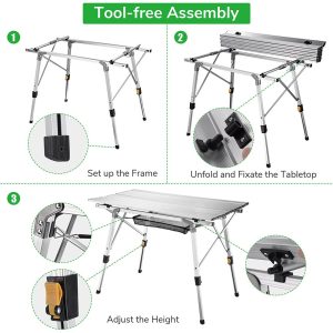 Aluminum Folding Camping Table Rollup Adjustable Height