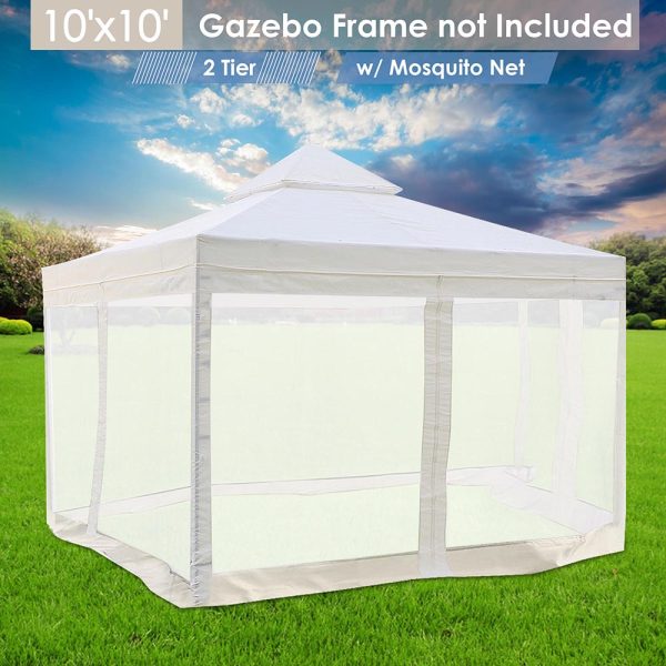 10X10 Ft Gazebo Top Replacement With Netting Ivory