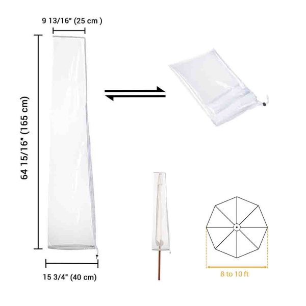 Outdoor Umbrella Cover With Zipper 65 In. Transparent