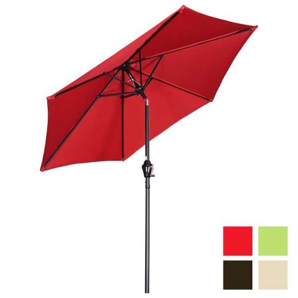 7.5' 6-Rib Tilt Patio Umbrella Outdoor Umbrella Crank Lift