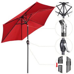 7.5' 6-Rib Tilt Patio Umbrella Outdoor Umbrella Crank Lift