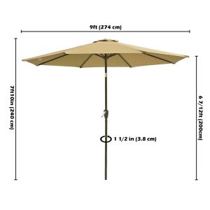 9 Ft 8-Rib Outdoor Patio Tilt Umbrella 200 Gsm Canopy