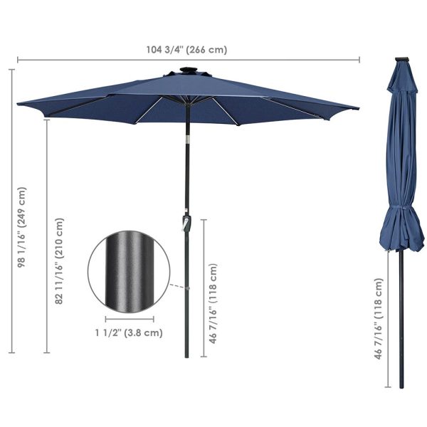 Solar Patio Umbrella Tilt Table Umbrella W/ Lights 9Ft 8-Rib