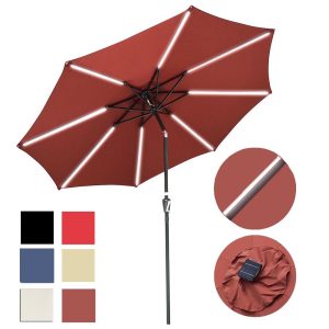 Solar Outdoor Umbrella With Lights Tilting Umbrella 10Ft 8-Rib