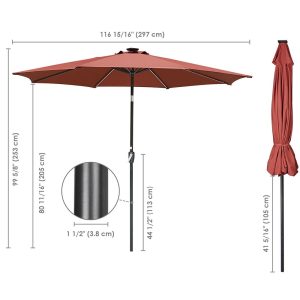 Solar Outdoor Umbrella With Lights Tilting Umbrella 10Ft 8-Rib