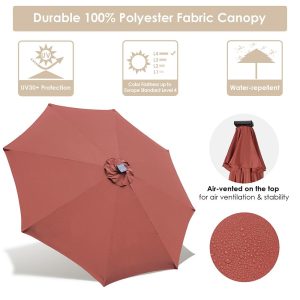 Solar Outdoor Umbrella With Lights Tilting Umbrella 10Ft 8-Rib