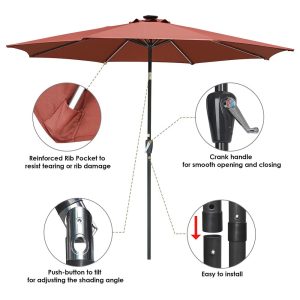 Solar Outdoor Umbrella With Lights Tilting Umbrella 10Ft 8-Rib