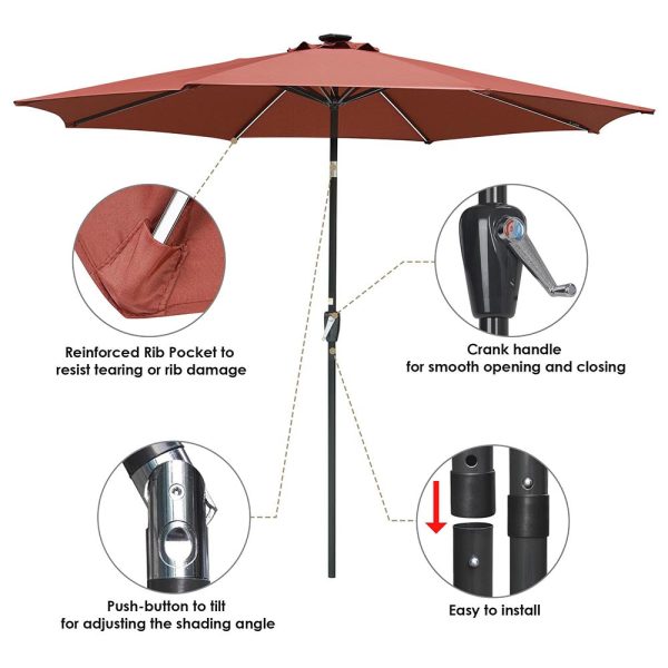 Solar Outdoor Umbrella With Lights Tilting Umbrella 10Ft 8-Rib