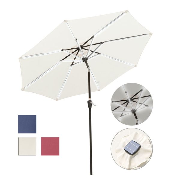 Patio Umbrella With Solar Lights Tilt Umbrella 9 Ft 8-Rib