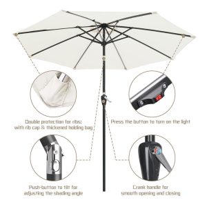 Patio Umbrella With Solar Lights Tilt Umbrella 9 Ft 8-Rib