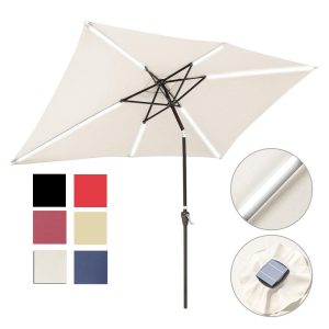 Rectangular Patio Umbrella Tilt Umbrella W/ Lights 10X6.5 Ft 6-Rib