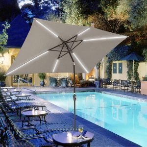 Rectangular Patio Umbrella Tilt Umbrella W/ Lights 10X6.5 Ft 6-Rib