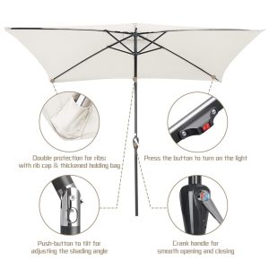 Rectangular Patio Umbrella Tilt Umbrella W/ Lights 10X6.5 Ft 6-Rib