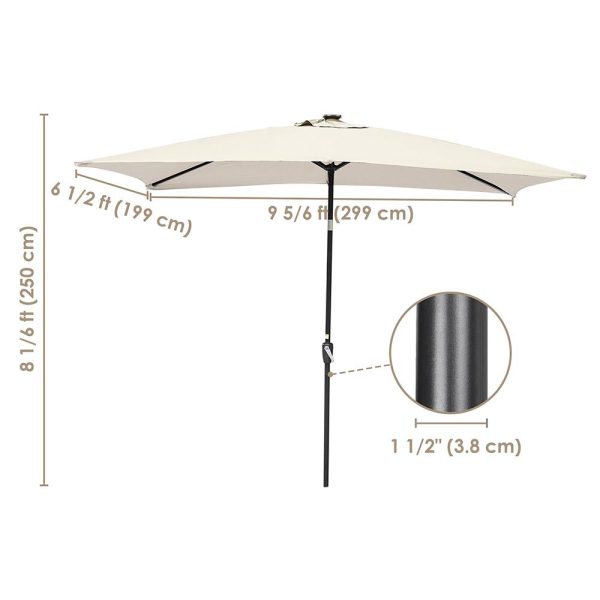 Rectangular Patio Umbrella Tilt Umbrella W/ Lights 10X6.5 Ft 6-Rib