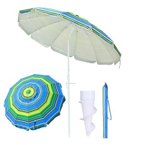 7Ft Tilt Beach Umbrella With Anchor 12-Rib