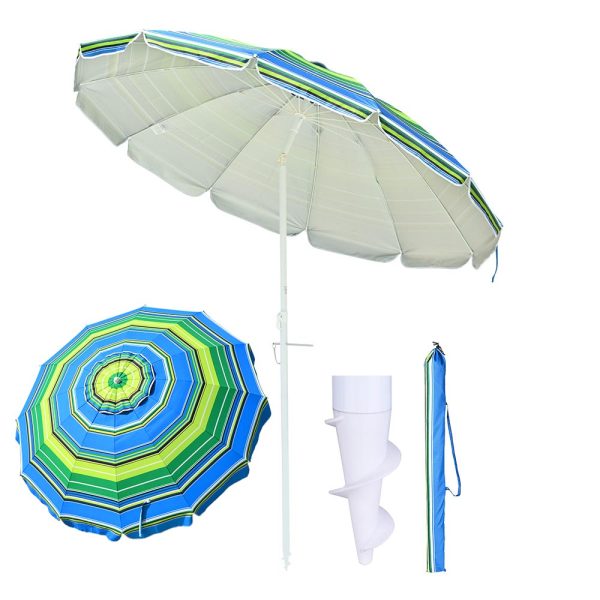 7Ft Tilt Beach Umbrella With Anchor 12-Rib