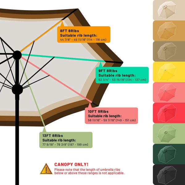 10Ft 8-Rib Patio Market Umbrella Replacement Canopy