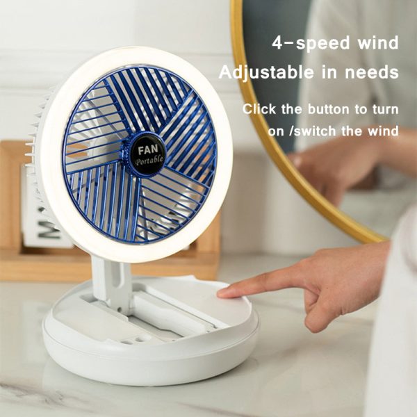 Usb Charging Foldable Table Fan Wall Mounted Hanging Ceiling Fan With Led Light 4 Speed Adjustable