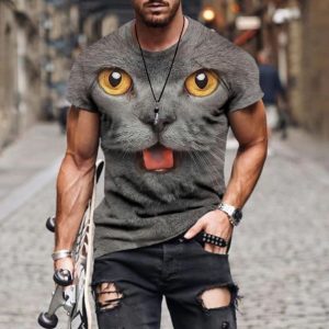 Big Face Black Cat Men T Shirt